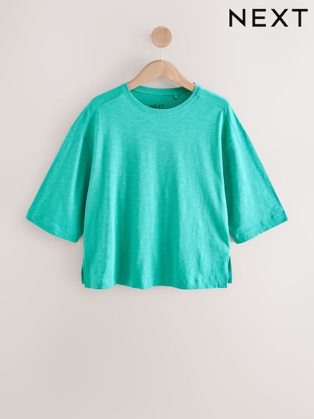 Green Short Sleeve Slub Jersey Crew Neck T-Shirt (F86222) | R$ 85