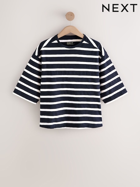 Navy/White Stripe Short Sleeve Slub Jersey Crew Neck T-Shirt (F86224) | R$ 105