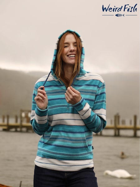 Weird Fish Blue Lana 1/4 Zip Stripe Micro Fleece Hoodie (F86252) | kr857