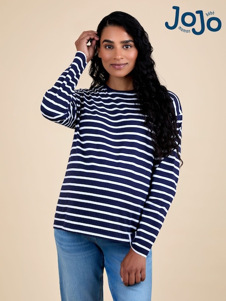 Azul - JoJo Maman Bébé Stripe Long Sleeve Boyfriend Maternity T-Shirt (F86282) | R$ 195