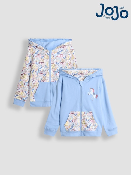 JoJo Maman Bébé Blue Light Appliqué Reversible Hoodie (F86298) | AED157 - AED175