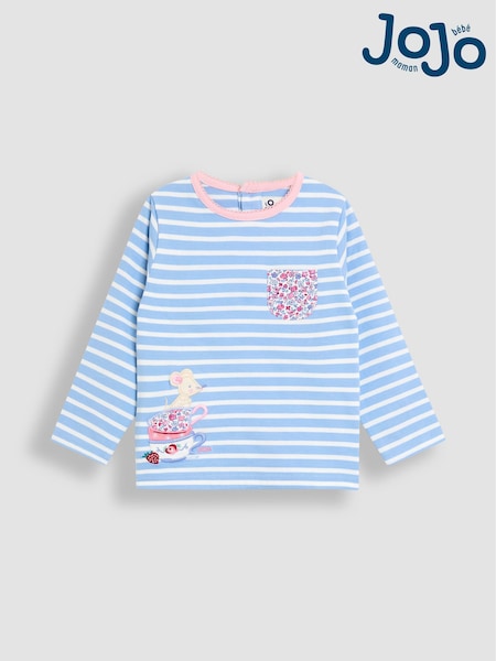 JoJo Maman Bébé Blue Light Appliqué Stripe Top (F86303) | AED99 - AED116