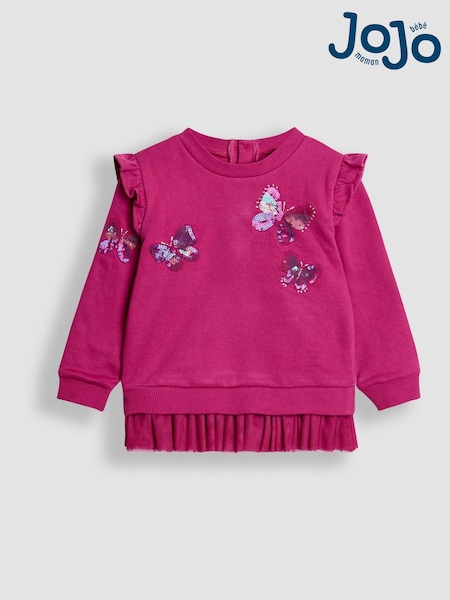 Berry Purple Butterfly - JoJo Maman Bébé Appliqué Tulle Frill Sweatshirt (F86304) | ‏146 د.إ.‏ - ‏ 163‏ د.إ.
