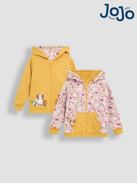 JoJo Maman Bébé Mustard Yellow Guinea Pig Appliqué Reversible Hoodie (F86317) | AED157 - AED175
