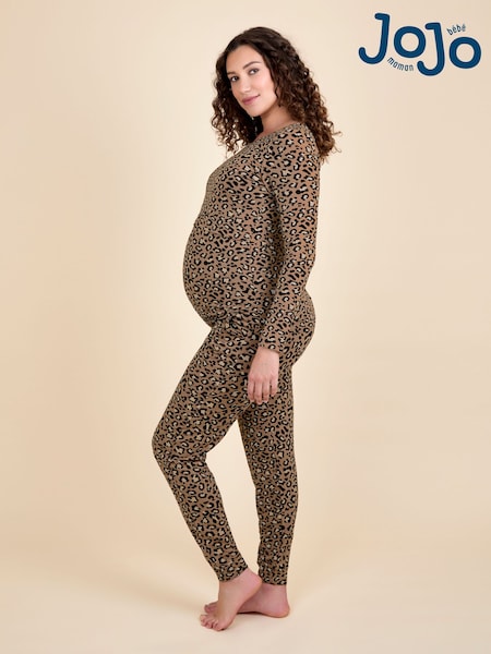 JoJo Maman Bébé Brown Maternity & Nursing Leopard  Pyjama Set (F86319) | SGD 76
