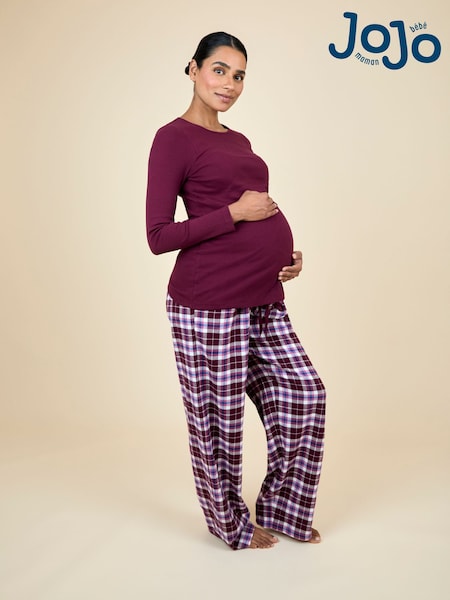 JoJo Maman Bébé Wine Maternity & Nursing Check Pyjama Set (F86325) | AED245