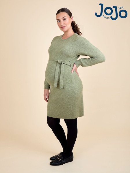 JoJo Maman Bébé Khaki Maternity Crew Neck Knitted Dress (F86328) | €64.50