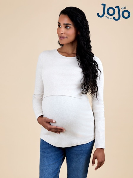 Oatmeal - JoJo Maman Bébé 2-Pack Ribbed Maternity & Nursing Tops (F86347) | 64 €