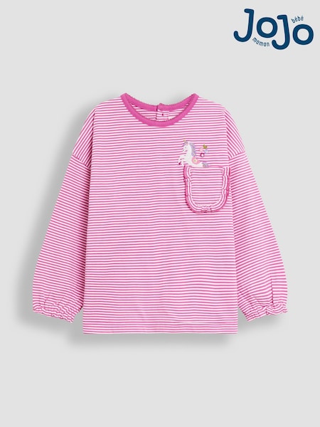 JoJo Maman Bébé Pink Drop Shoulder Stripe Top (F86351) | R$ 150 - R$ 180