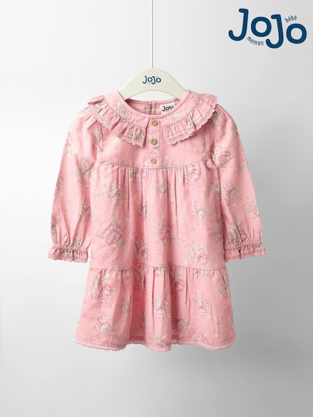 JoJo Maman Bébé Rose Pink Pretty Frill Collar Dress (F86352) | R$ 275 - R$ 305