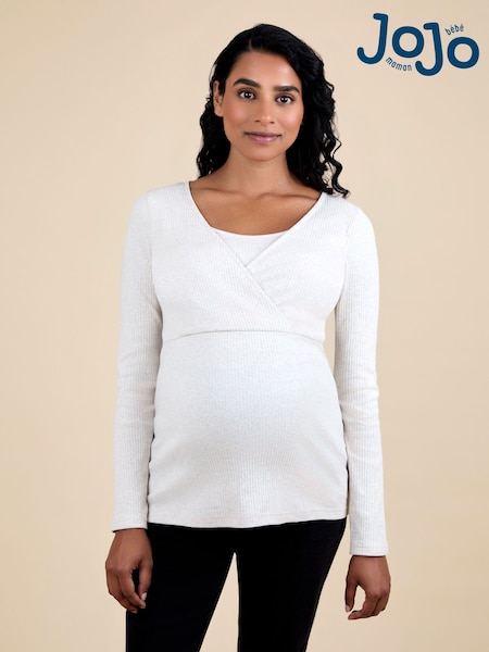 JoJo Maman Bébé Natural Wrap Maternity & Nursing Long Sleeve Ribbed Top (F86364) | AED172