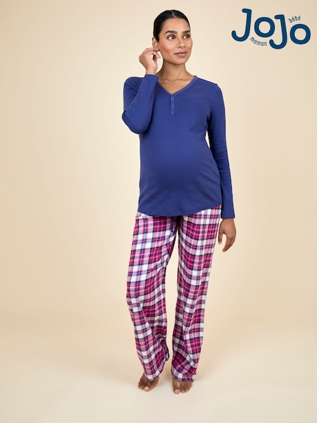 JoJo Maman Bébé Navy Maternity Check Pyjama Set (F86365) | R$ 415