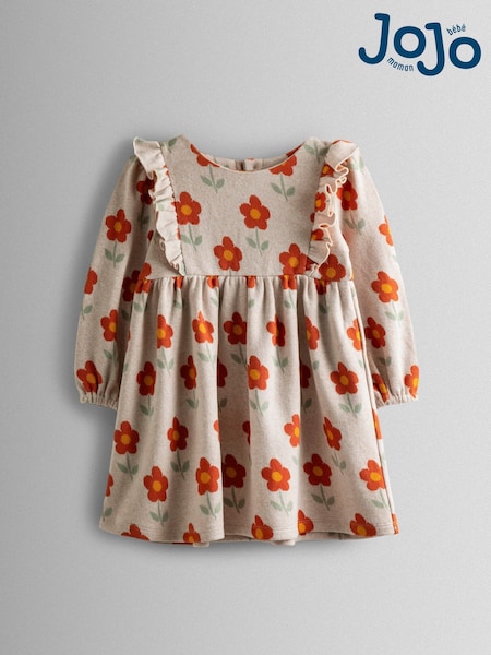 JoJo Maman Bébé Natural Cream Autumn Floral Knitted Dress (F86373) | €30 - €34