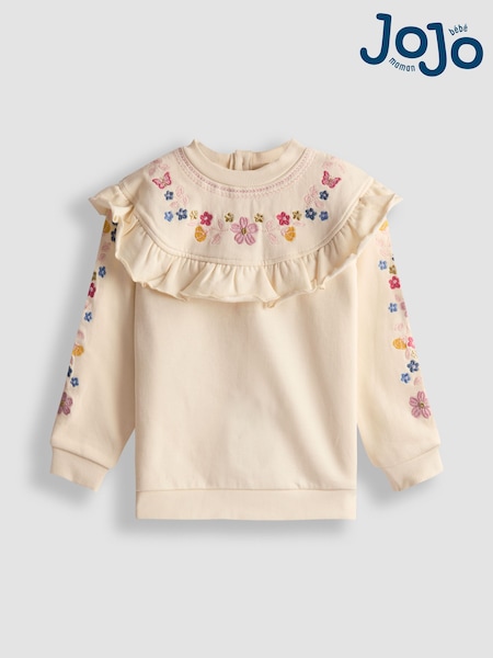 JoJo Maman Bébé Cream Embroidered Frill Knitted Dress (F86379) | AED151 - AED157