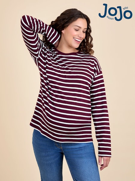 Rot - Jojo Maman Bébé Streifen Long Sleeve Boyfriend Umstandsmode T-Shirt (F86383) | 31 €