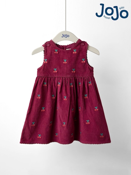JoJo Maman Bébé Plum Embroidered Cord Pinafore Dress (F86394) | AED173 - AED192