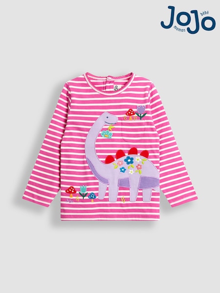 rožnata - JoJo Maman Bébé Appliqué Stripe Top (F86403) | € 22 - € 26