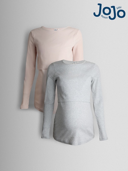 JoJo Maman Bébé Pink 2-Pack Ribbed Maternity & Nursing Top (F86404) | €53