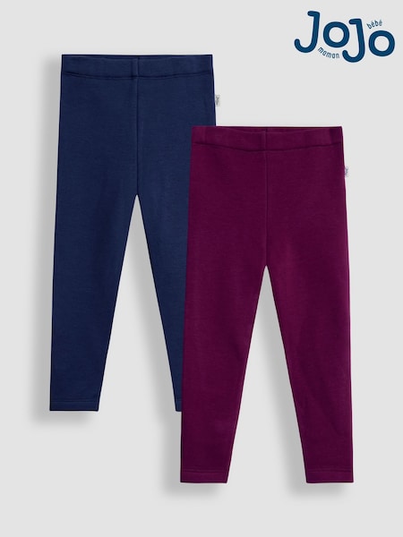 JoJo Maman Bébé Khaki Green Floral Fleece-Lined Printed Leggings 2 Pack (F86421) | €34 - €38