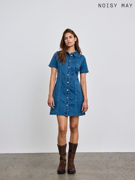 NOISY MAY Blue Short Sleeve Denim Shirt Dress (F86470) | €48