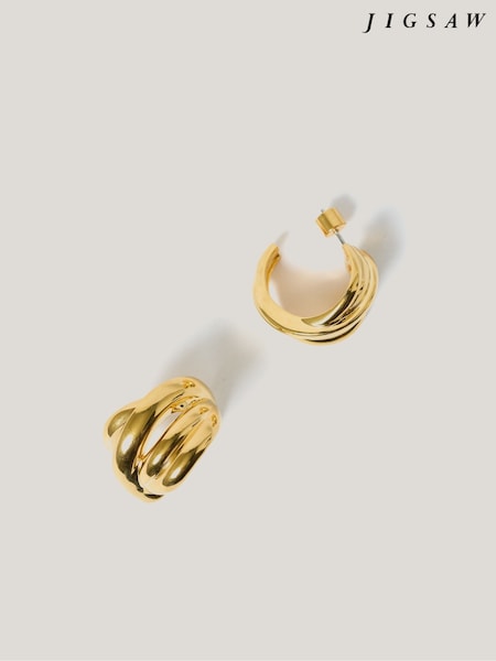 Jigsaw Gold Tone Twisted Dome Hoop Earrings (F86506) | AED291