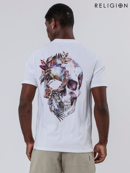 Religion White Bird Wings Skull 100% Cotton T-Shirt (F86528) | 173 QAR