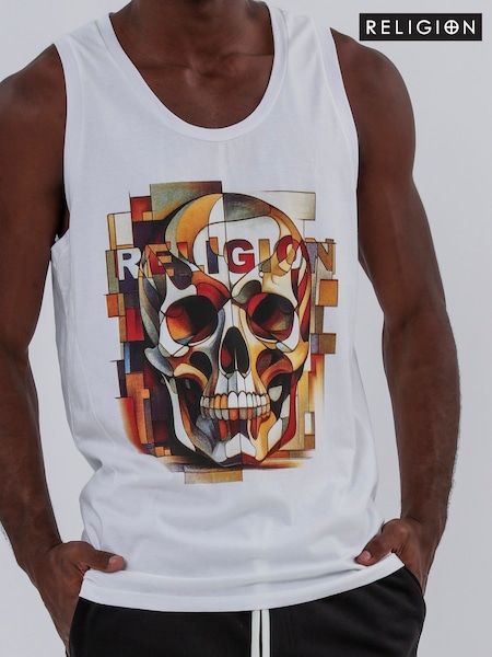 Religion White Abstract 100% Cotton Vest (F86534) | R$ 345