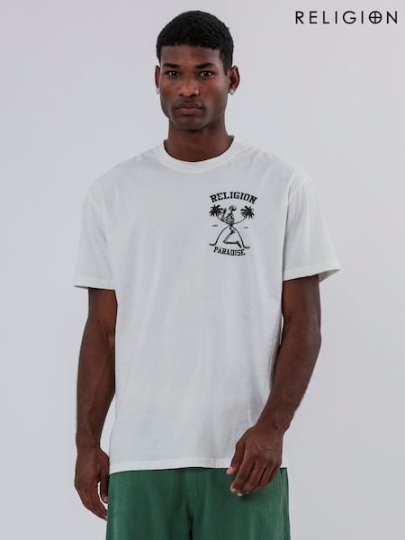 Religion White Praying Paradise 100% Cotton T-Shirt (F86535) | 173 QAR