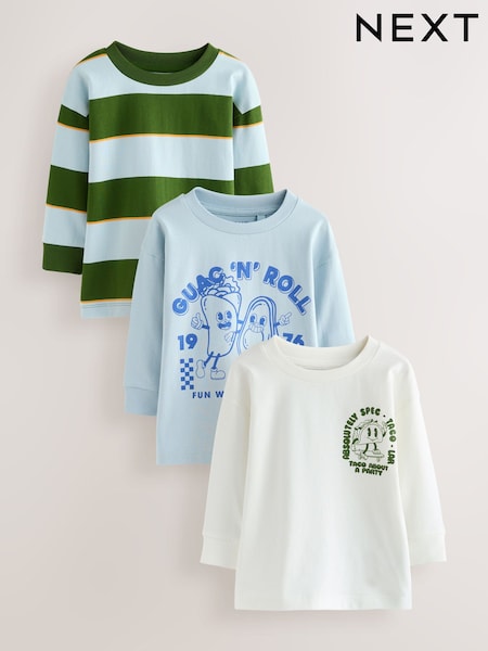 Blue/Green Taco Long Sleeve Graphic Print T-Shirts 3 Pack (3mths-7yrs) (F86538) | 89 QAR - 109 QAR