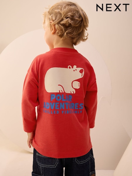 Red Polar Bear Long Sleeve Back Print T-Shirt (3mths-8yrs) (F86554) | R$ 65 - R$ 85
