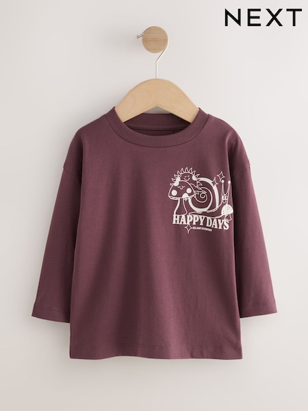 Burgundy Red Long Sleeve Back Print T-Shirt (3mths-7yrs) (F86555) | €9 - €12