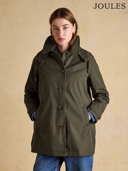 Joules Rainmore Khaki Green Waterproof button through Raincoat (F86580) | AED518