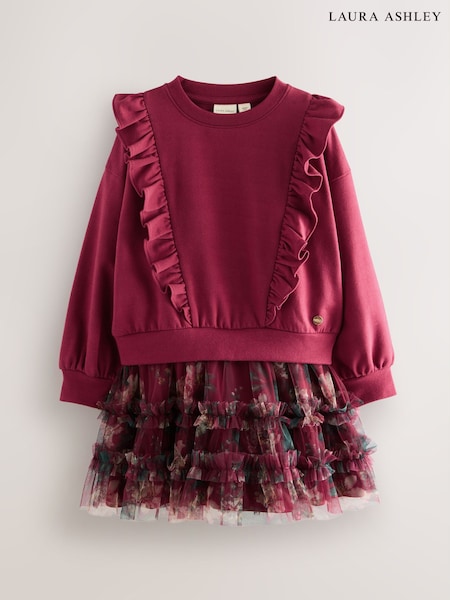 Laura Ashley Burgundy Red Frill Sweat Mock Dress (F86581) | €37 - €43