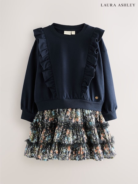 Laura Ashley Navy Frill Sweat Mock Dress (F86583) | AED175 - AED198