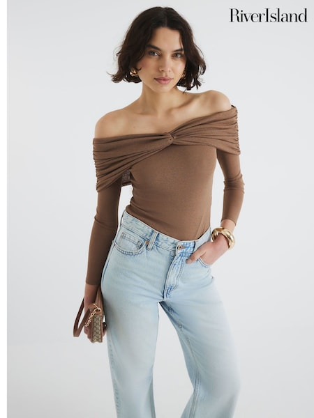 River Island Ruched Long Sleeve Bardot Top (F86661) | 37 €