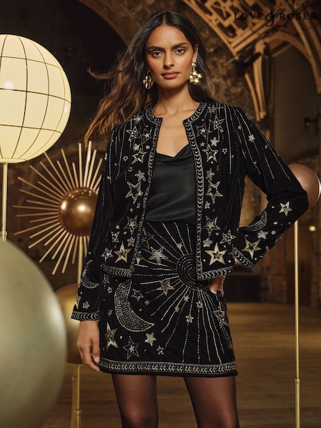 Love & Roses Black Gold RO Embroidered Velvet Jacket (F86691) | €113