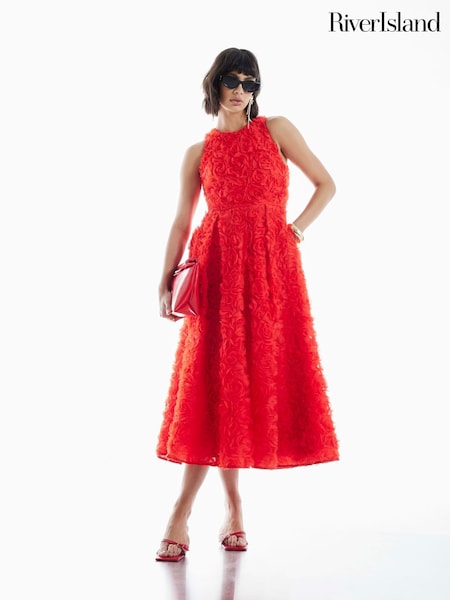 River Island Red 3D Rose Prom Maxi Dress (F86704) | €133