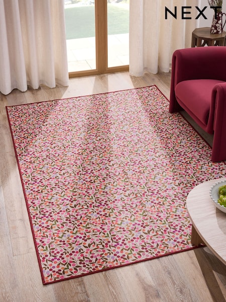 Red Washable Seasonal Berries Rug (F86720) | €39 - €198