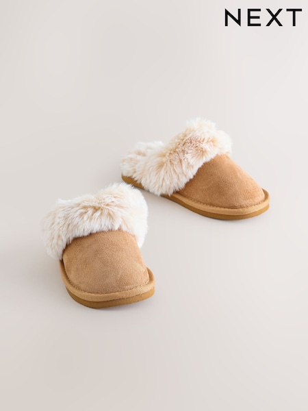 Tan Brown Warm Lined Mule Slippers (F86803) | €18.50 - €22.50