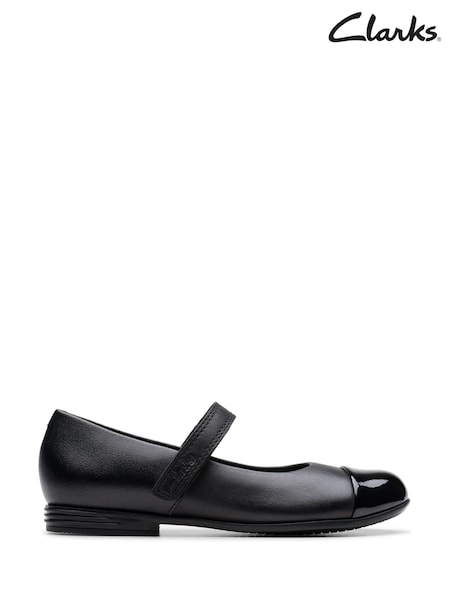 Clarks Black Narrow Fit  (E) Leather Finja Gem Kid Shoes (F86808) | €50 - €53