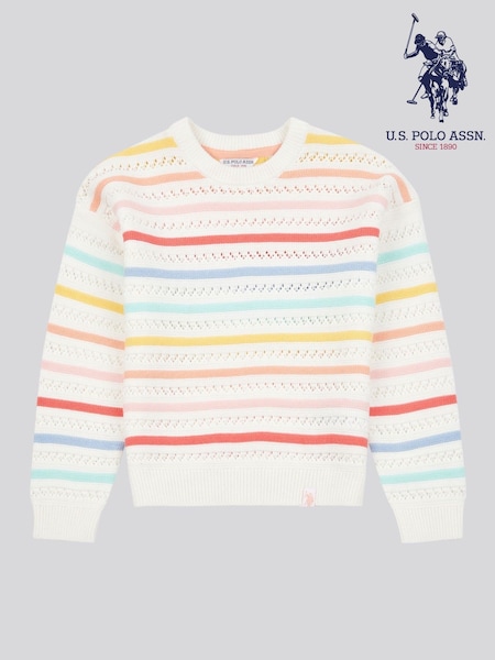 U.S. Polo Assn. Girls Pointelle Stripe Knit 100% Cotton Jumper (F86874) | 71 € - 85 €