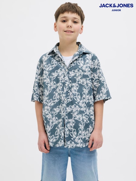 JACK & JONES Junior Grey 100% Cotton Printed Short Sleeve Summer Shirt (F86886) | ₪111