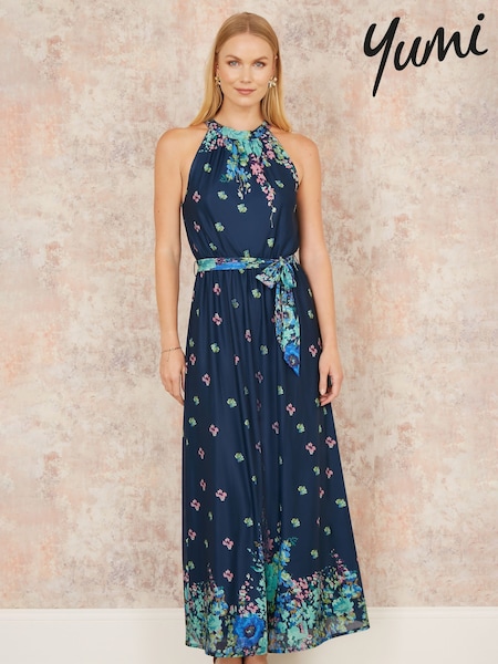 Yumi Mirror Floral Print Maxi Halter Neck Dress (F86897) | €86