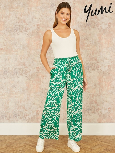 Yumi Green Relaxed Fit Ikat Print Trousers (F86899) | €51