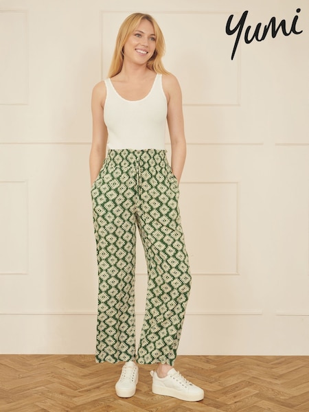 Vihreä - Yumi Relaxed Fit Geo Printti; kuvio Housut (F86903) | €63