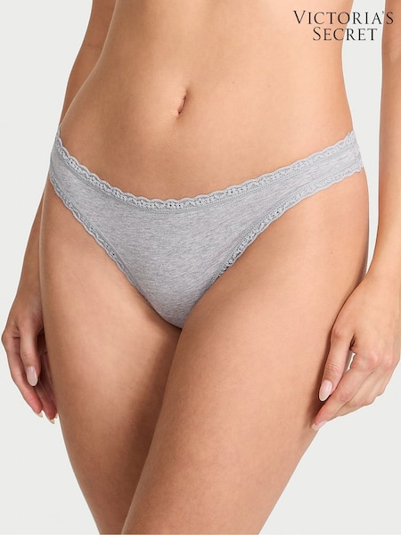 Victoria's Secret Heather Grey Thong Cotton Lace Waist Knickers (F86982) | €10.50