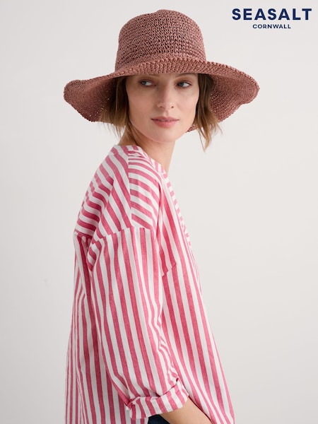 Seasalt Cornwall Pink Sculpture Garden Wide Brim Sunhat (F87007) | €60