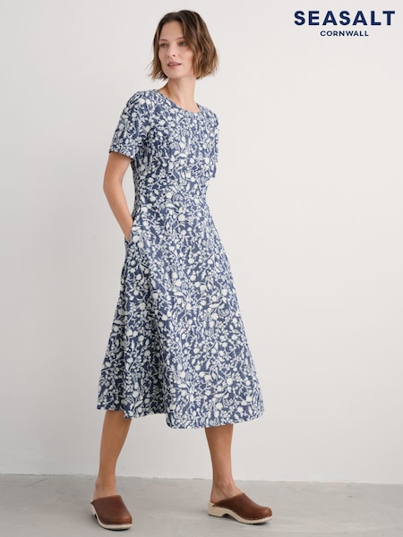 Seasalt Cornwall Blue Fox Path Printed Chambray 100% Cotton Dress (F87008) | €126