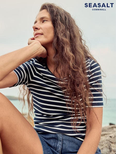 Seasalt Cornwall Blue Gorse Lane Rib T-Shirt (F87021) | kr371