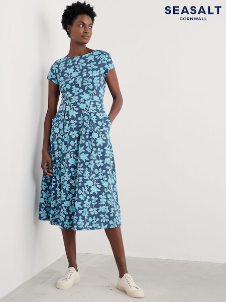 Синий - Seasalt Cornwall Wild Bouquet Jersey Midi Dress (F87042) | €104